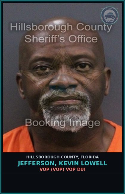 CCW arrest card for JEFFERSON, KEVIN LOWELL in Hillsborough County: VOP (VOP) VOP DUI