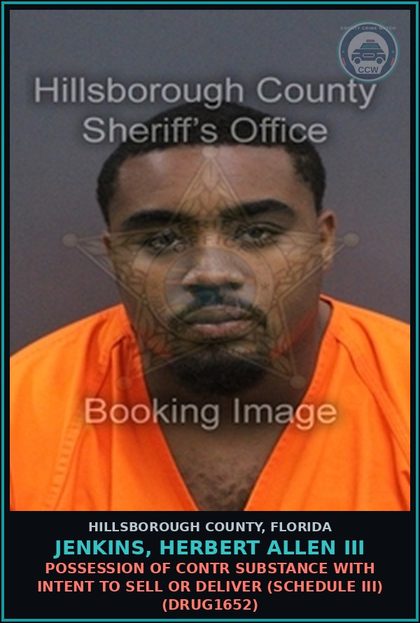 CCW arrest card for JENKINS, HERBERT ALLEN III in Hillsborough County: POSSESSION OF contr substance WITH INTENT TO SELL OR DELIVER (SCHEDULE III) (DRUG1652)