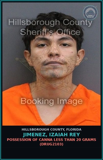 CCW arrest card for JIMENEZ, IZAIAH REY in Hillsborough County: EXPIRED TAG 2ND OFFENSE (TRAF5022)
