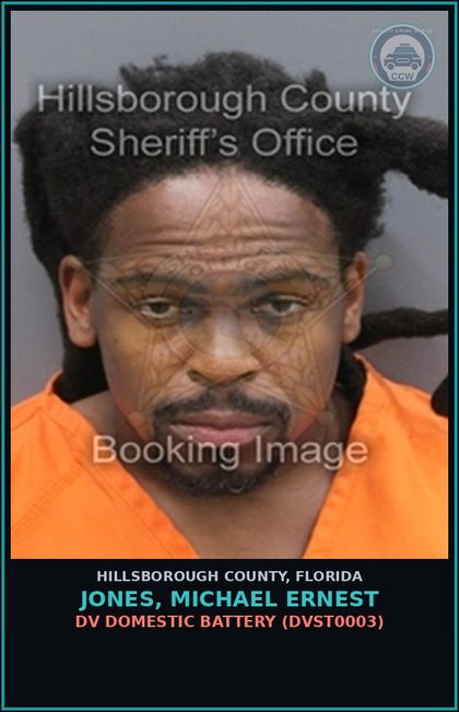 CCW arrest card for JONES, MICHAEL ERNEST in Hillsborough County: DV DOMESTIC BATTERY (DVST0003)