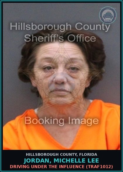 CCW arrest card for JORDAN, MICHELLE LEE in Hillsborough County: DRIVING UNDER THE INFLUENCE (TRAF1012)