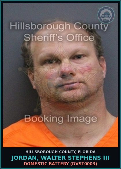 CCW arrest card for JORDAN, WALTER STEPHENS III in Hillsborough County: DOMESTIC BATTERY (DVST0003)