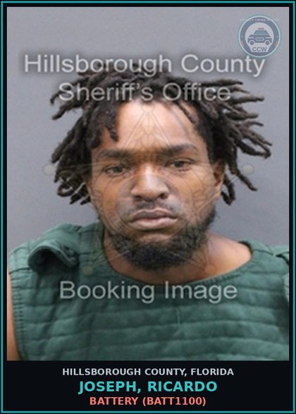 CCW arrest card for JOSEPH, RICARDO in Hillsborough County: BATTERY (BATT1100)