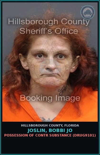 CCW arrest card for JOSLIN, BOBBI JO in Hillsborough County: POSSESSION OF contr substance (DRUG9101)