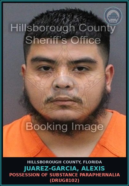 CCW arrest card for JUAREZ-GARCIA, ALEXIS in Hillsborough County: POSSESSION OF DRUG PARAPHERNALIA (DRUG8102)