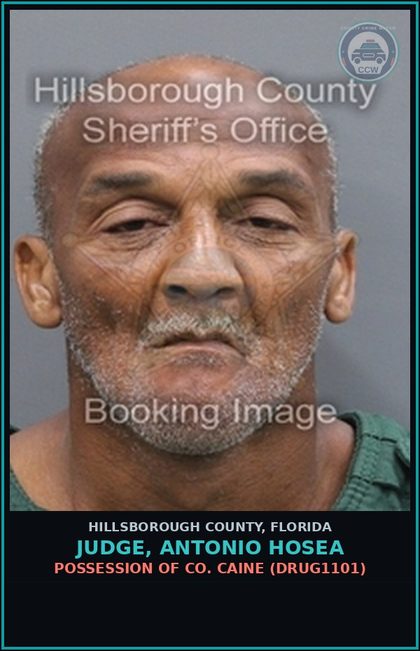 CCW arrest card for JUDGE, ANTONIO HOSEA in Hillsborough County: POSSESSION OF COCAINE (DRUG1101)