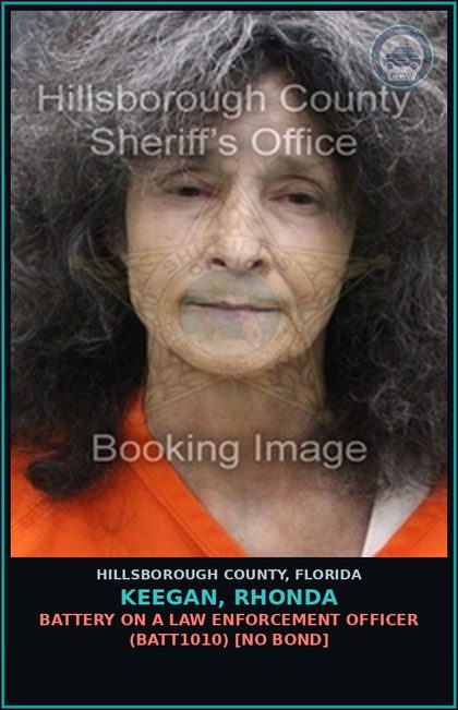 CCW arrest card for KEEGAN, RHONDA in Hillsborough County: BATTERY ON A LAW ENFORCEMENT OFFICER (BATT1010) [NO BOND]
