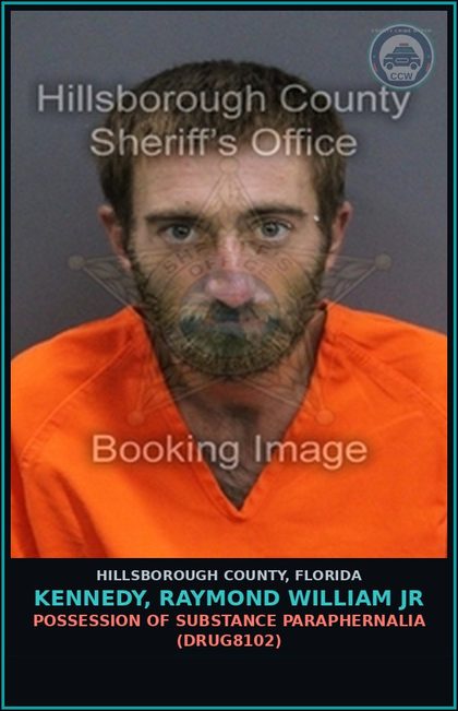 CCW arrest card for KENNEDY, RAYMOND WILLIAM JR in Hillsborough County: POSSESSION OF DRUG PARAPHERNALIA (DRUG8102)