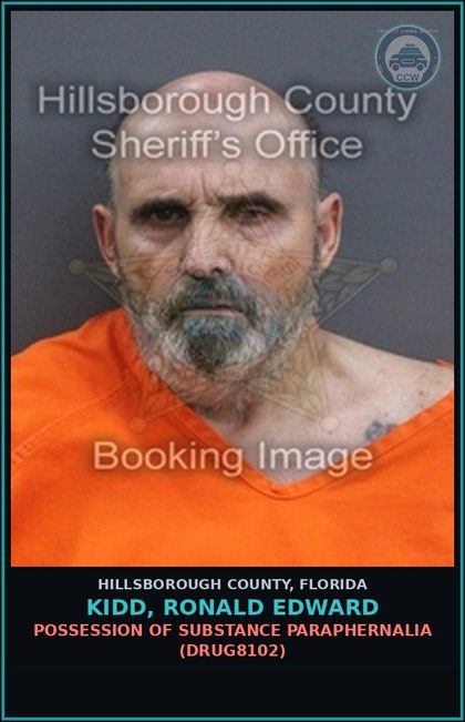 CCW arrest card for KIDD, RONALD EDWARD in Hillsborough County: POSSESSION OF DRUG PARAPHERNALIA (DRUG8102)