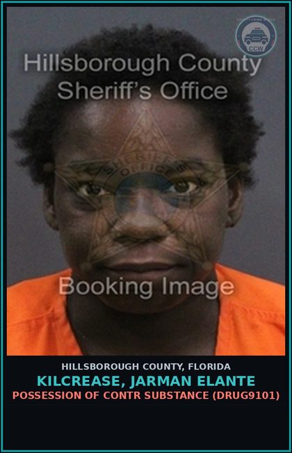 CCW arrest card for KILCREASE, JARMAN ELANTE in Hillsborough County: POSSESSION OF contr substance (DRUG9101)