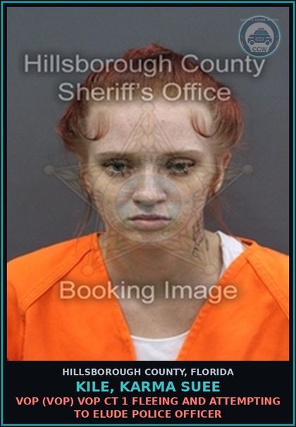 CCW arrest card for KILE, KARMA SUEE in Hillsborough County: VOP (VOP) VOP CT 1 FLEEING AND ATTEMPTING TO ELUDE POLICE OFFICER