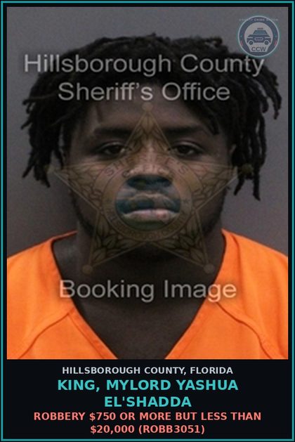 CCW arrest card for KING, MYLORD YASHUA EL'SHADDA in Hillsborough County: BATTERY (BATT1100)