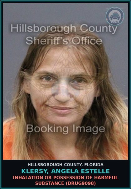 CCW arrest card for KLERSY, ANGELA ESTELLE in Hillsborough County: INHALATION OR POSSESSION OF HARMFUL SUBSTANCE (DRUG9098)