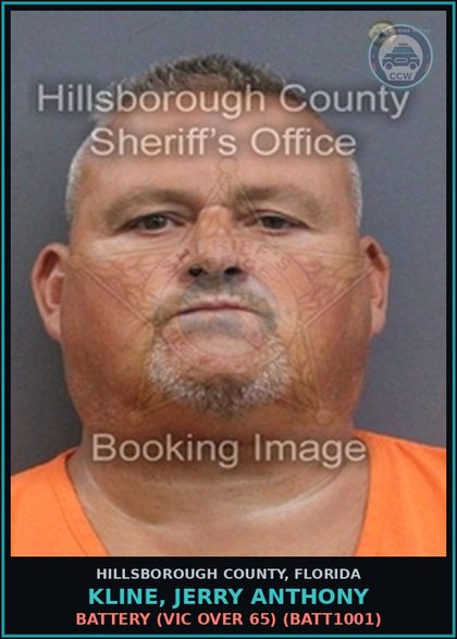 CCW arrest card for KLINE, JERRY ANTHONY in Hillsborough County: BATTERY (VICTIM OVER 65) (BATT1001)