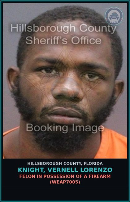 CCW arrest card for KNIGHT, VERNELL LORENZO in Hillsborough County: FELON IN POSSESSION OF A FIREARM (WEAP7005)