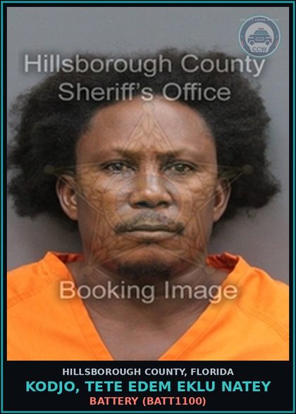 CCW arrest card for KODJO, TETE EDEM EKLU NATEY in Hillsborough County: BATTERY (BATT1100)