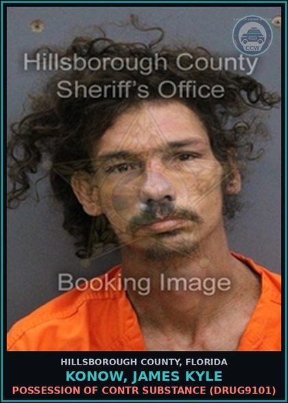 CCW arrest card for KONOW, JAMES KYLE in Hillsborough County: VIOLATION OF FLORIDA LITTER LAW (PUBLIC OR PRIVATE PROPERTY) (MISC2451)