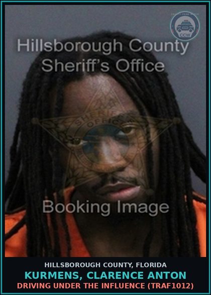 CCW arrest card for KURMENS, CLARENCE ANTON in Hillsborough County: DRIVING UNDER THE INFLUENCE (TRAF1012)