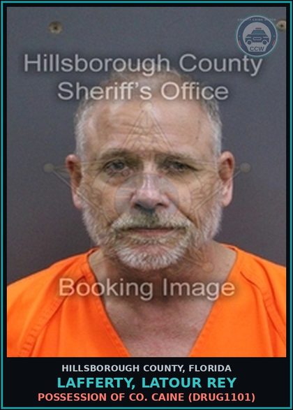 CCW arrest card for LAFFERTY, LATOUR REY in Hillsborough County: POSSESSION OF COCAINE (DRUG1101)