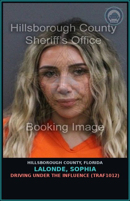 CCW arrest card for LALONDE, SOPHIA in Hillsborough County: DRIVING UNDER THE INFLUENCE (TRAF1012)