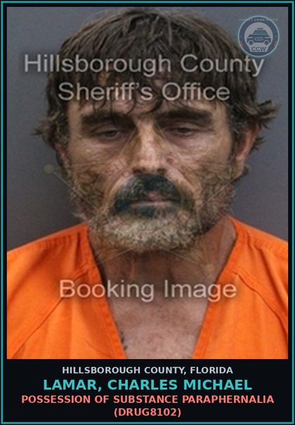 CCW arrest card for LAMAR, CHARLES MICHAEL in Hillsborough County: POSSESSION OF DRUG PARAPHERNALIA (DRUG8102)