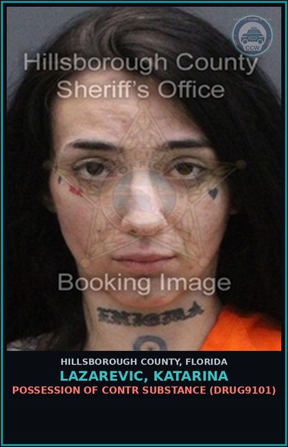 CCW arrest card for LAZAREVIC, KATARINA in Hillsborough County: POSSESSION OF contr substance (DRUG9101)