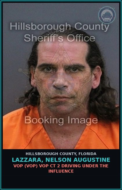 CCW arrest card for LAZZARA, NELSON AUGUSTINE in Hillsborough County: VOP (VOP) VOP CT 2 DRIVING UNDER THE INFLUENCE