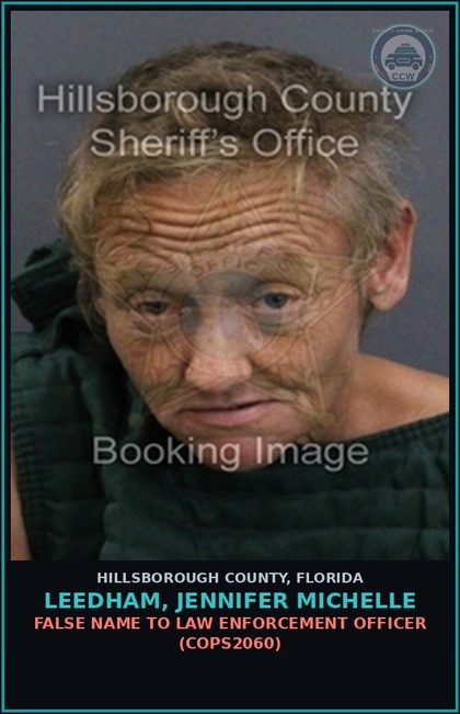 CCW arrest card for LEEDHAM, JENNIFER MICHELLE in Hillsborough County: FALSE NAME TO LAW ENFORCEMENT OFFICER (COPS2060)