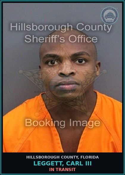 CCW arrest card for LEGGETT, CARL III in Hillsborough County: In Transit