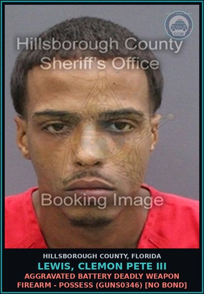 CCW arrest card for LEWIS, CLEMON PETE III in Hillsborough County: ARMED BURGLARY OF DWELLING WITH ASSAULT OR BATTERY (FIREARM POSSESS) (GUNS0990) [NO BOND]