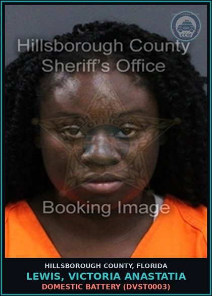 CCW arrest card for LEWIS, VICTORIA ANASTATIA in Hillsborough County: DOMESTIC BATTERY (DVST0003)