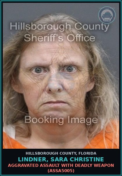 CCW arrest card for LINDNER, SARA CHRISTINE in Hillsborough County: AGGRAVATED ASSAULT WITH DEADLY WEAPON (ASSA5005)