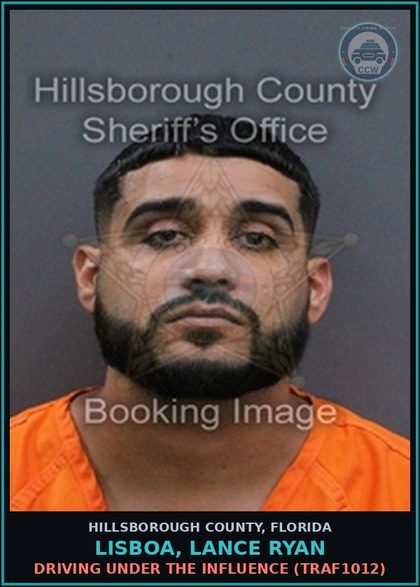 CCW arrest card for LISBOA, LANCE RYAN in Hillsborough County: DRIVING UNDER THE INFLUENCE (TRAF1012)