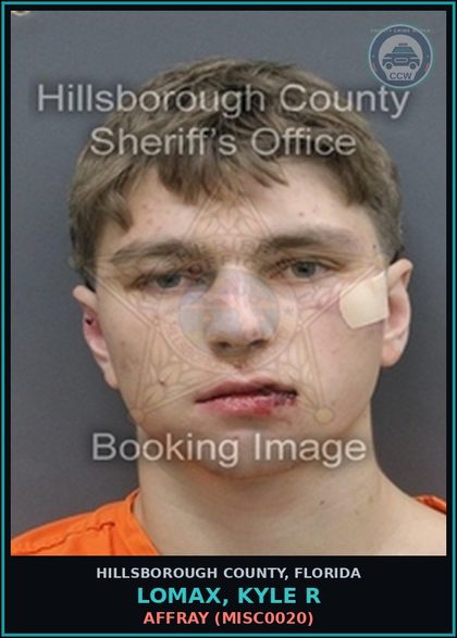CCW arrest card for LOMAX, KYLE R in Hillsborough County: AFFRAY (MISC0020)