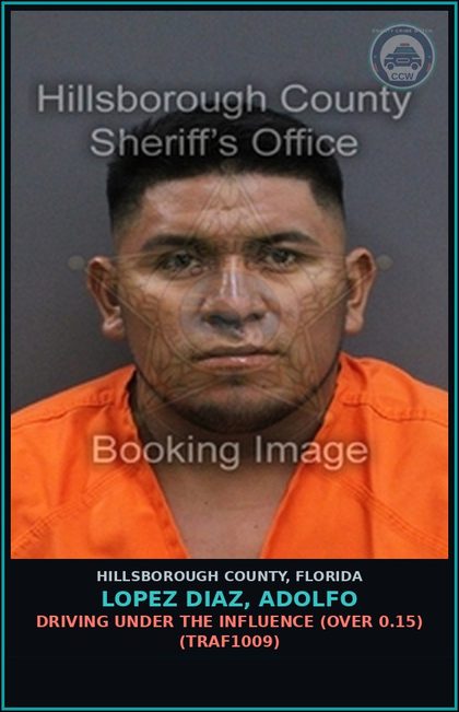 CCW arrest card for LOPEZ DIAZ, ADOLFO in Hillsborough County: DRIVING UNDER THE INFLUENCE (OVER 0.15) (TRAF1009)