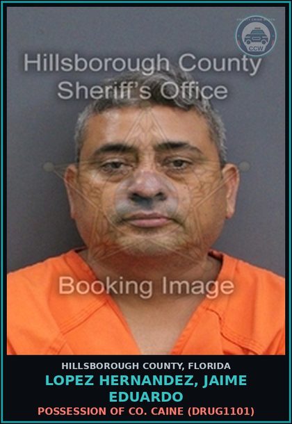 CCW arrest card for LOPEZ HERNANDEZ, JAIME EDUARDO in Hillsborough County: POSSESSION OF COCAINE (DRUG1101)