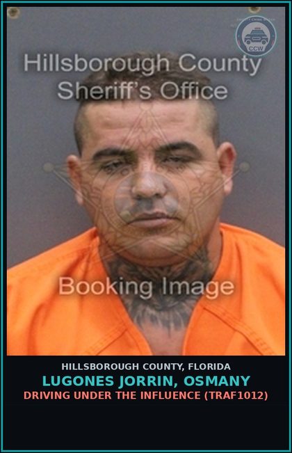 CCW arrest card for LUGONES JORRIN, OSMANY in Hillsborough County: DRIVING UNDER THE INFLUENCE (TRAF1012)