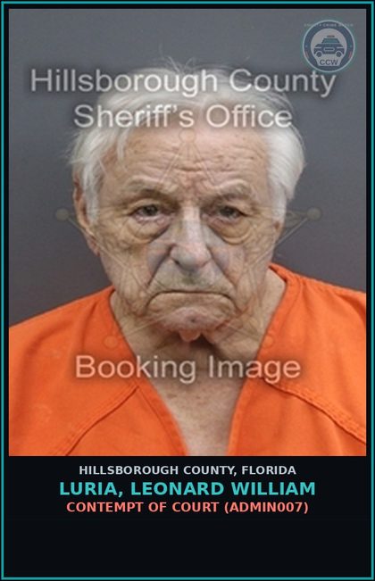 CCW arrest card for LURIA, LEONARD WILLIAM in Hillsborough County: CONTEMPT OF COURT (ADMIN007)