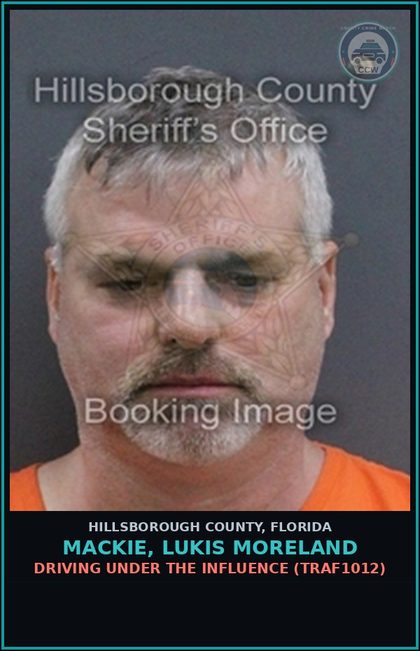 CCW arrest card for MACKIE, LUKIS MORELAND in Hillsborough County: DRIVING UNDER THE INFLUENCE (TRAF1012)