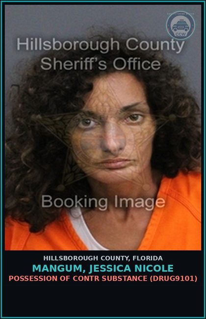 CCW arrest card for MANGUM, JESSICA NICOLE in Hillsborough County: POSSESSION OF contr substance (DRUG9101)