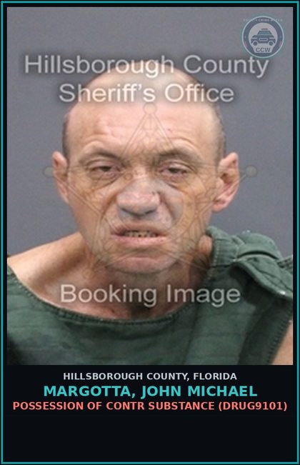 CCW arrest card for MARGOTTA, JOHN MICHAEL in Hillsborough County: POSSESSION OF contr substance (DRUG9101)