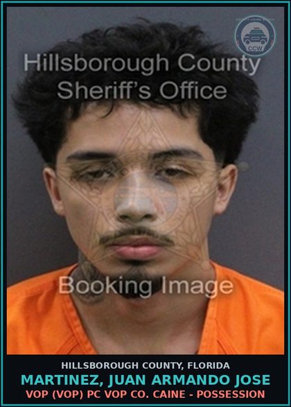 CCW arrest card for MARTINEZ, JUAN ARMANDO JOSE in Hillsborough County: VOP (VOP) PC VOP COCAINE - POSSESSION