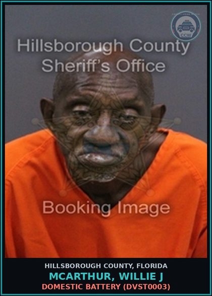 CCW arrest card for MCARTHUR, WILLIE J in Hillsborough County: DOMESTIC BATTERY (DVST0003)