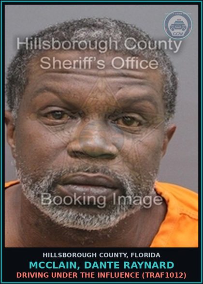 CCW arrest card for MCCLAIN, DANTE RAYNARD in Hillsborough County: DRIVING UNDER THE INFLUENCE (TRAF1012)