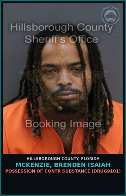 CCW arrest card for MCKENZIE, BRENDEN ISAIAH in Hillsborough County: POSSESSION OF contr substance (DRUG9101)