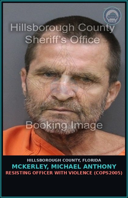 CCW arrest card for MCKERLEY, MICHAEL ANTHONY in Hillsborough County: RESISTING OFFICER WITH VIOLENCE (COPS2005)