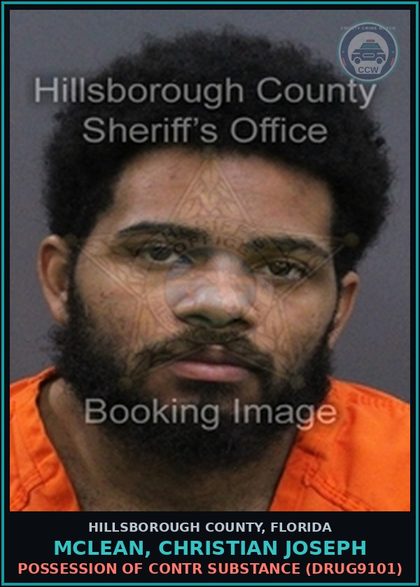 CCW arrest card for MCLEAN, CHRISTIAN JOSEPH in Hillsborough County: POSSESSION OF contr substance (DRUG9101)