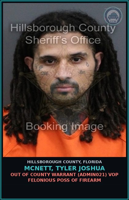 CCW arrest card for MCNETT, TYLER JOSHUA in Hillsborough County: FALSE INFORMATION TO LAW ENFORCEMENT OFFICER (COPS4002)