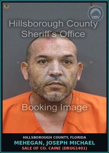 CCW arrest card for MEHEGAN, JOSEPH MICHAEL in Hillsborough County: SALE OF COCAINE (DRUG1401)