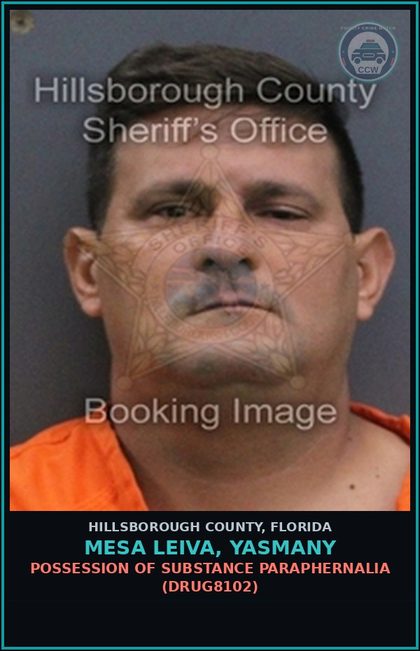 CCW arrest card for MESA LEIVA, YASMANY in Hillsborough County: POSSESSION OF DRUG PARAPHERNALIA (DRUG8102)